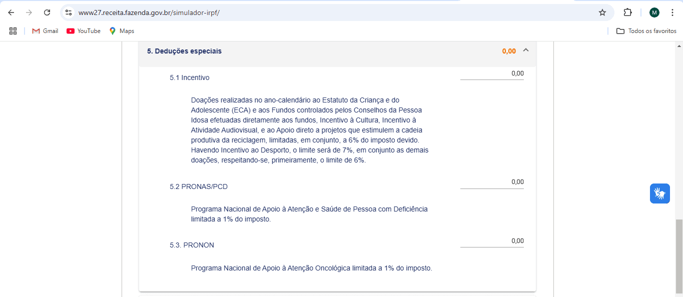 Quarto passo para simular o valor do IRPF