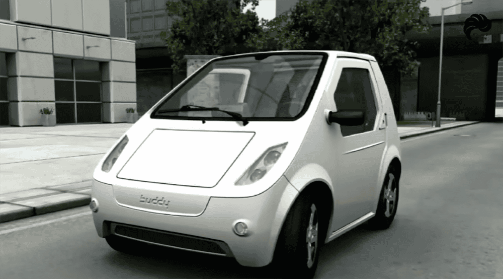imagem mostra um carro elétrico e pequeno, o buddy electric