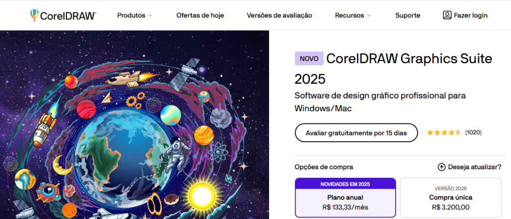 Captura de tela do site do CorelDRAW